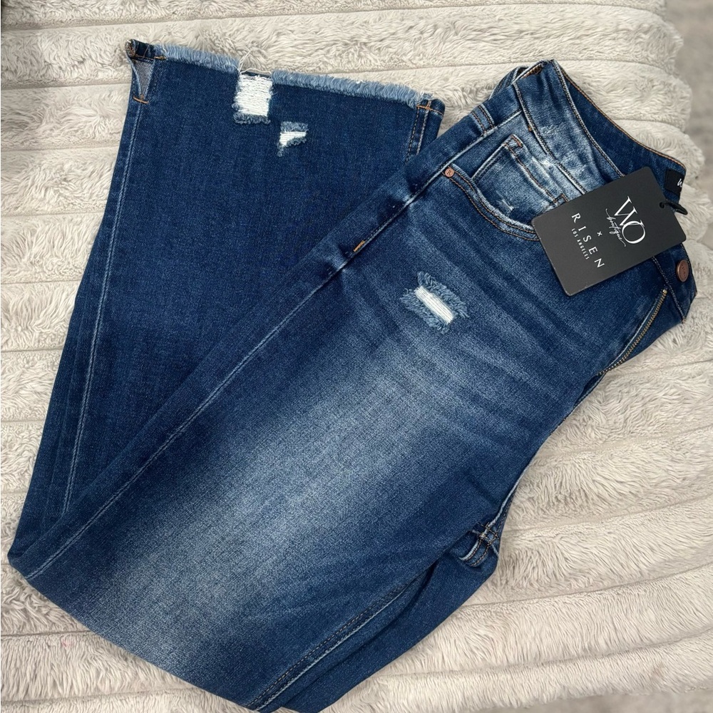 Risen Women's Dark Blue Distressed Skinny Jeans